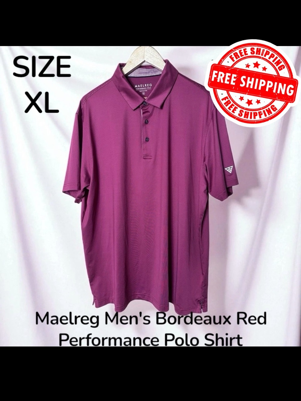 Maelreg Men's Bordeaux Red Performance Polo Shirt Size XL FAST SHIPPING